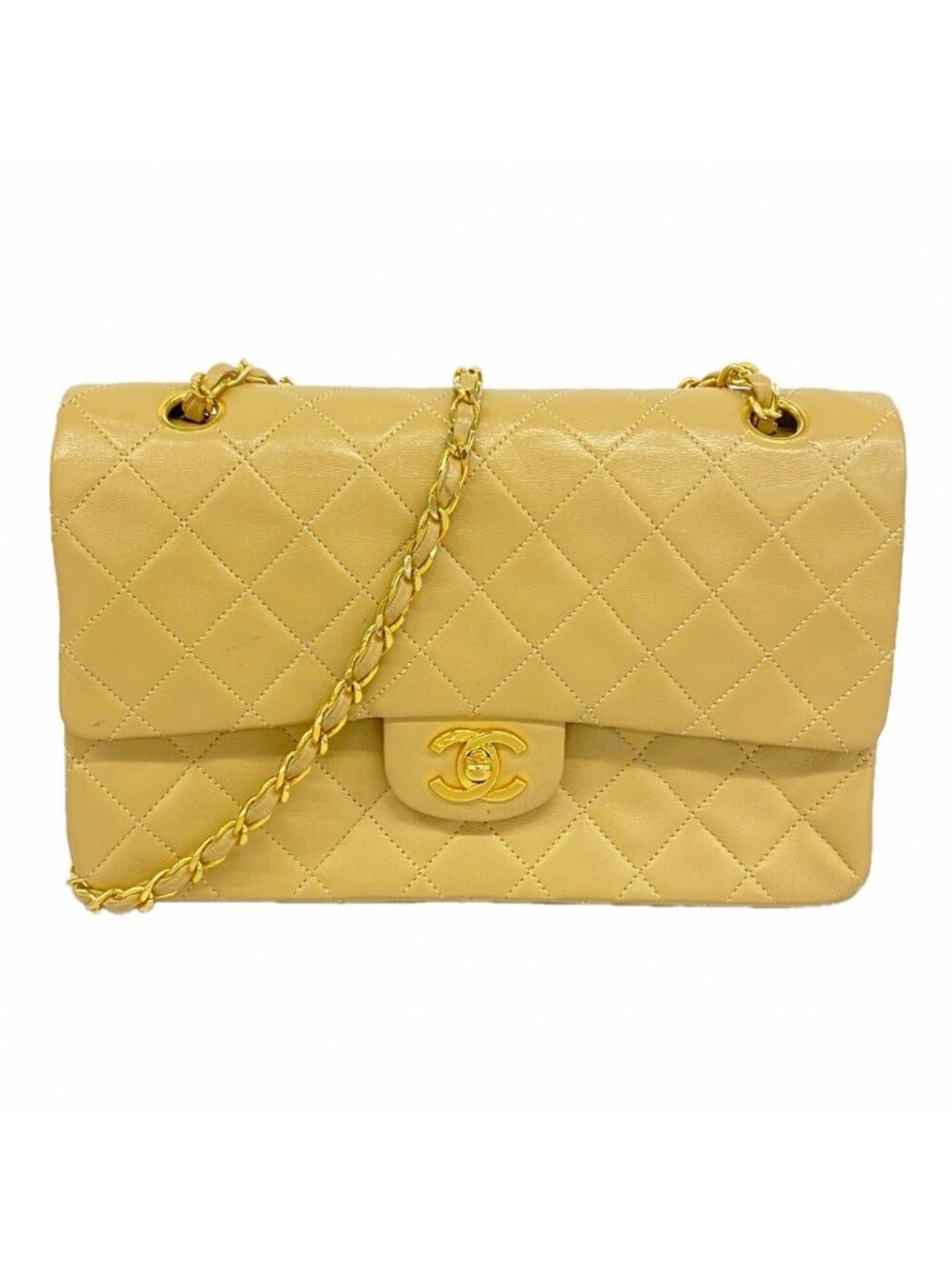 Chanel Shoulder Bag Quilted Lambskin Beige Gold